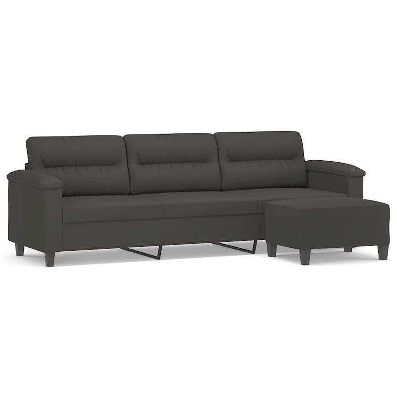 Sillón de Microfibra Gris Claro y Gris Oscuro / Sofá de 3 Plazas con Reposapiés, para 1-3 Personas