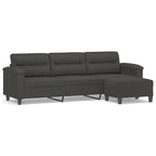 Sillón de Microfibra Gris Claro y Gris Oscuro / Sofá de 3 Plazas con Reposapiés, para 1-3 Personas