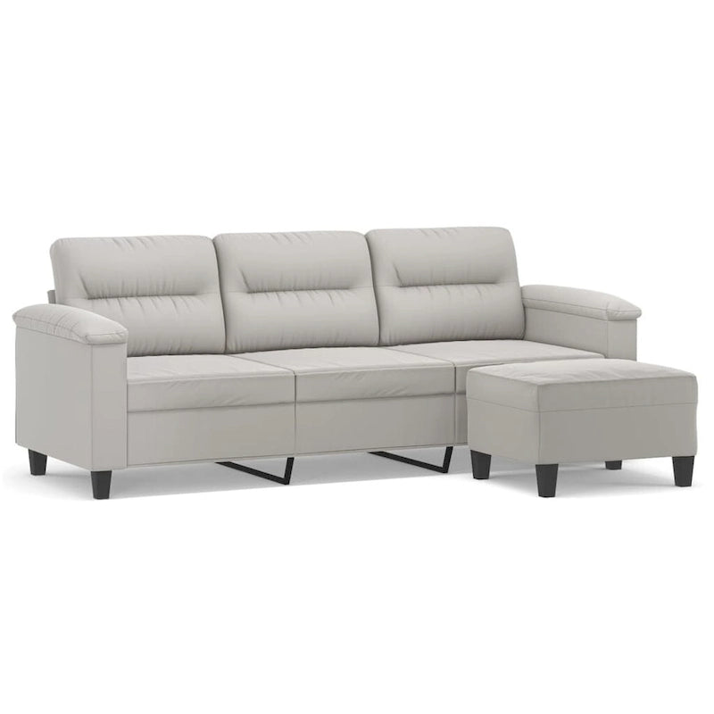 Sillón de Microfibra Gris Claro y Gris Oscuro / Sofá de 3 Plazas con Reposapiés, para 1-3 Personas