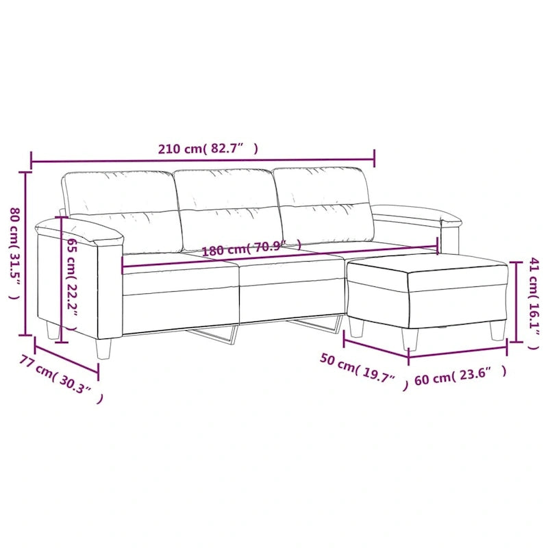 Sillón de Microfibra Gris Claro y Gris Oscuro / Sofá de 3 Plazas con Reposapiés, para 1-3 Personas