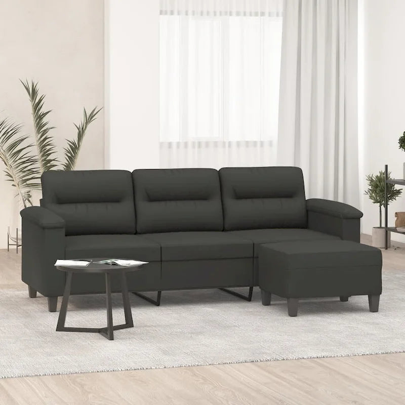 Sillón de Microfibra Gris Claro y Gris Oscuro / Sofá de 3 Plazas con Reposapiés, para 1-3 Personas