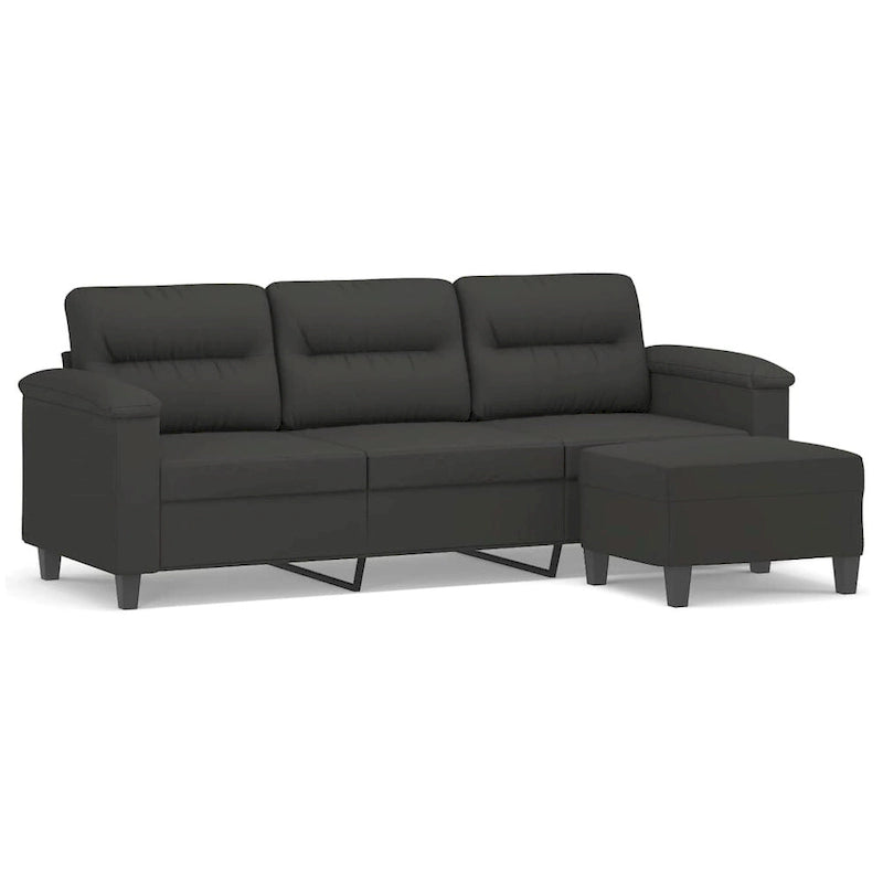 Sillón de Microfibra Gris Claro y Gris Oscuro / Sofá de 3 Plazas con Reposapiés, para 1-3 Personas