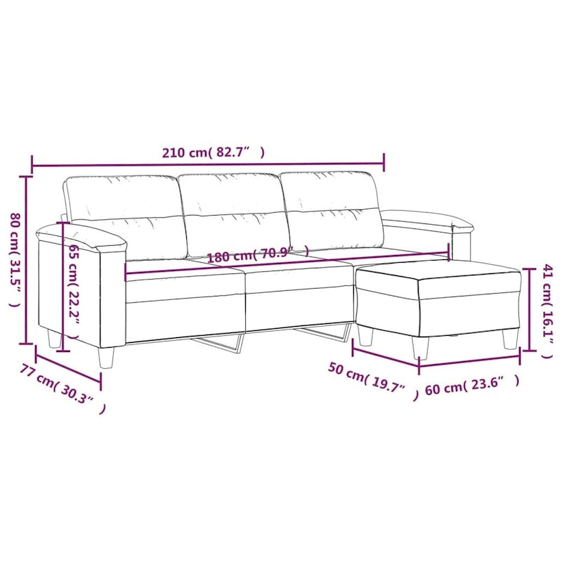 Sillón de Microfibra Gris Claro y Gris Oscuro / Sofá de 3 Plazas con Reposapiés, para 1-3 Personas