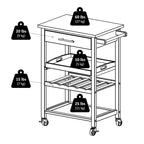 Carro de Cocina con Parte Superior de Acero Inoxidable Negro, Cajón, Botellero y Ruedas