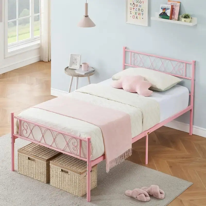 Cabecero de metal en forma de corazón negro/rosa/blanco | Individual / Matrimonial / Queen | Capacidad para 1-2 personas