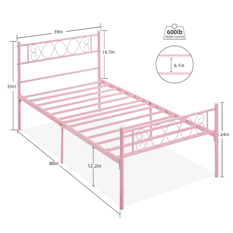 Cabecero de metal en forma de corazón negro/rosa/blanco | Individual / Matrimonial / Queen | Capacidad para 1-2 personas