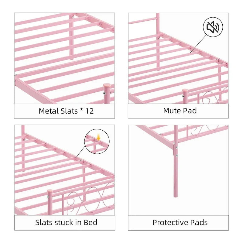 Cabecero de metal en forma de corazón negro/rosa/blanco | Individual / Matrimonial / Queen | Capacidad para 1-2 personas