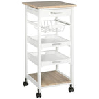 Carrito de cocina blanco con ruedas, cestas de metal y cajón – 1 persona