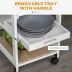 Carrito de cocina blanco con ruedas, cestas de metal y cajón – 1 persona