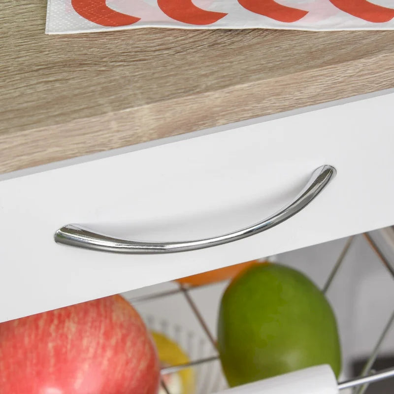 Carrito de cocina blanco con ruedas, cestas de metal y cajón – 1 persona