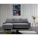 Sofá Seccional Cama de Lino de 3 Plazas con Chaise, Sleeper, Orientado a la Izquierda, Gris/Azul/Beige
