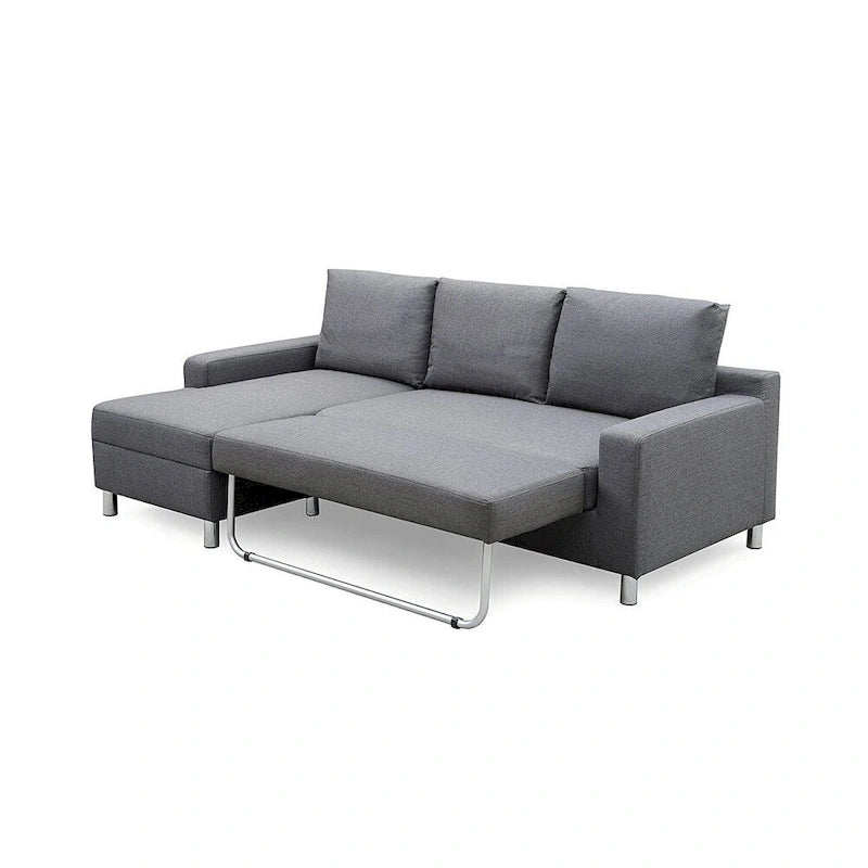 Sofá Seccional Cama de Lino de 3 Plazas con Chaise, Sleeper, Orientado a la Izquierda, Gris/Azul/Beige