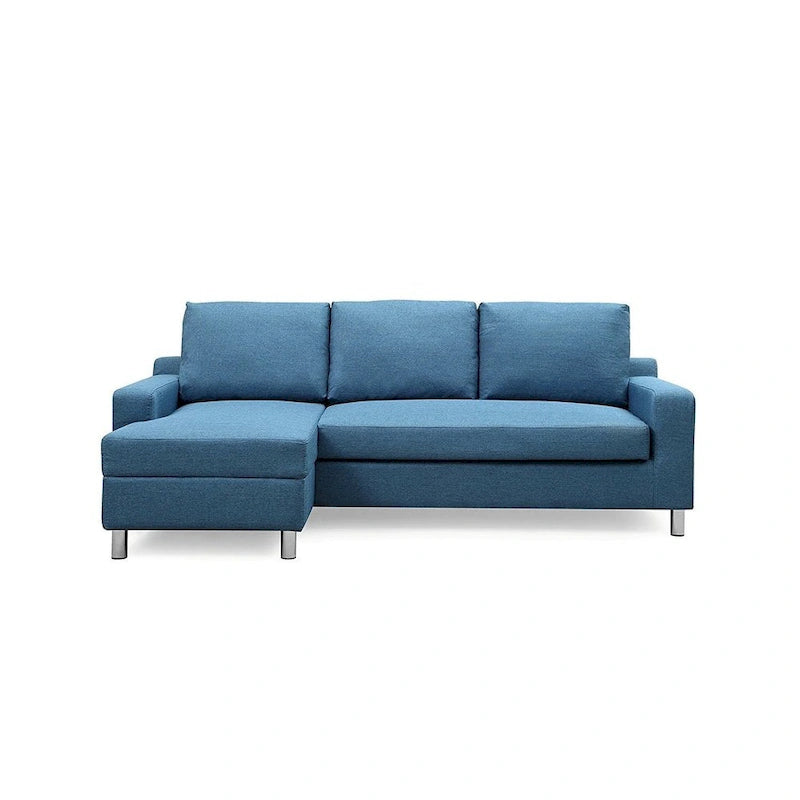 Sofá Seccional Cama de Lino de 3 Plazas con Chaise, Sleeper, Orientado a la Izquierda, Gris/Azul/Beige