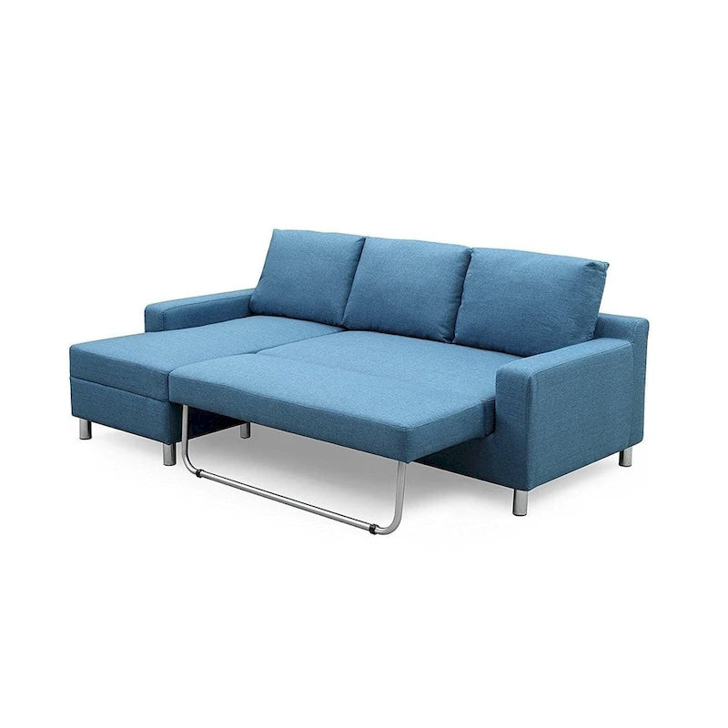 Sofá Seccional Cama de Lino de 3 Plazas con Chaise, Sleeper, Orientado a la Izquierda, Gris/Azul/Beige