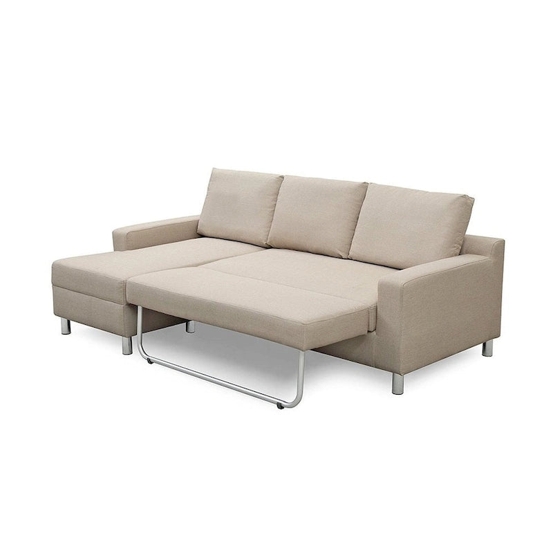 Sofá Seccional Cama de Lino de 3 Plazas con Chaise, Sleeper, Orientado a la Izquierda, Gris/Azul/Beige