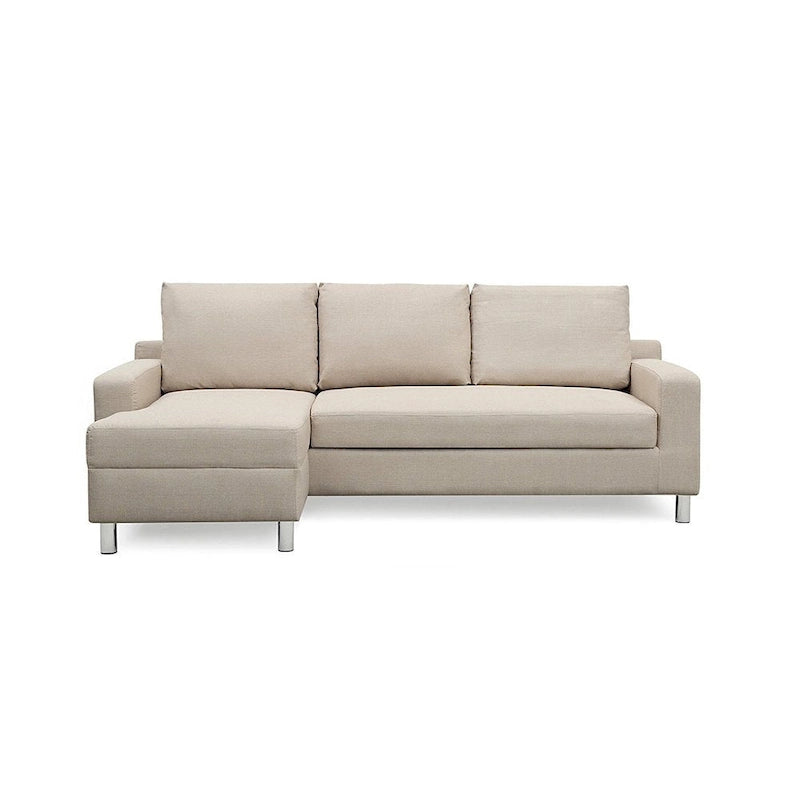 Sofá Seccional Cama de Lino de 3 Plazas con Chaise, Sleeper, Orientado a la Izquierda, Gris/Azul/Beige