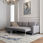 Sofá Seccional Cama de Lino de 3 Plazas con Chaise, Sleeper, Orientado a la Izquierda, Gris/Azul/Beige