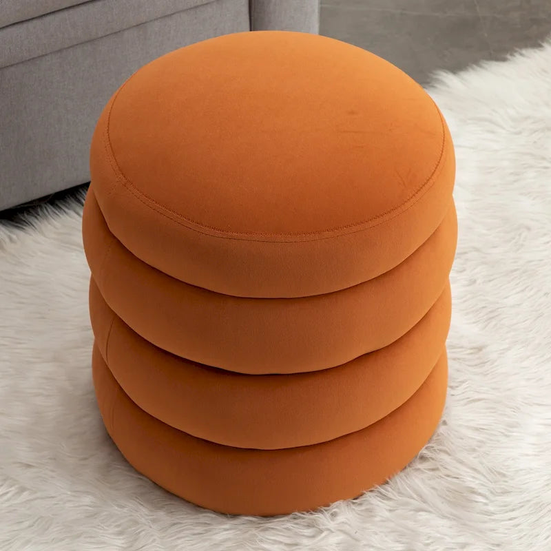 Puf redondo otomano de terciopelo naranja/blanco, asiento individual