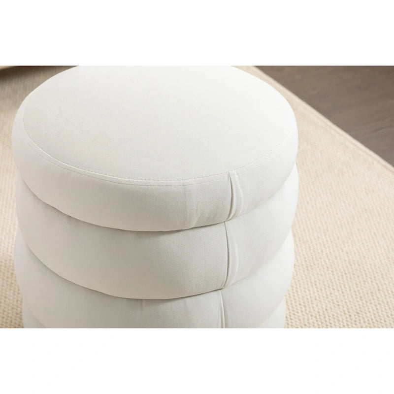 Puf redondo otomano de terciopelo naranja/blanco, asiento individual