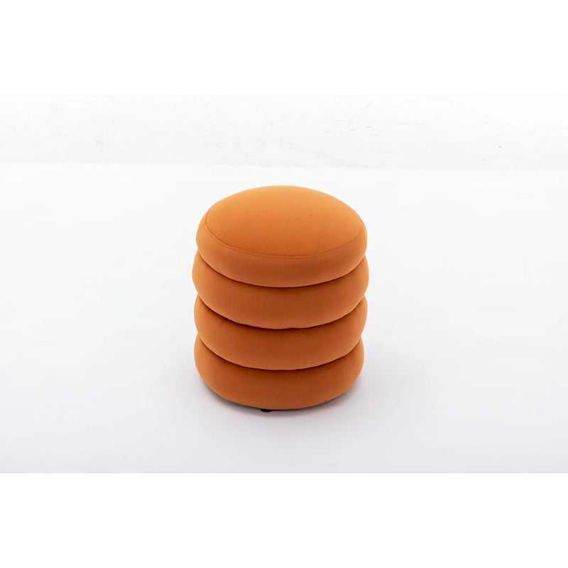 Puf redondo otomano de terciopelo naranja/blanco, asiento individual