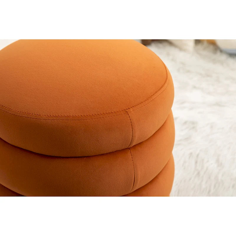 Puf redondo otomano de terciopelo naranja/blanco, asiento individual
