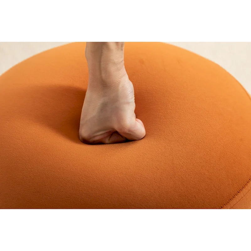 Puf redondo otomano de terciopelo naranja/blanco, asiento individual