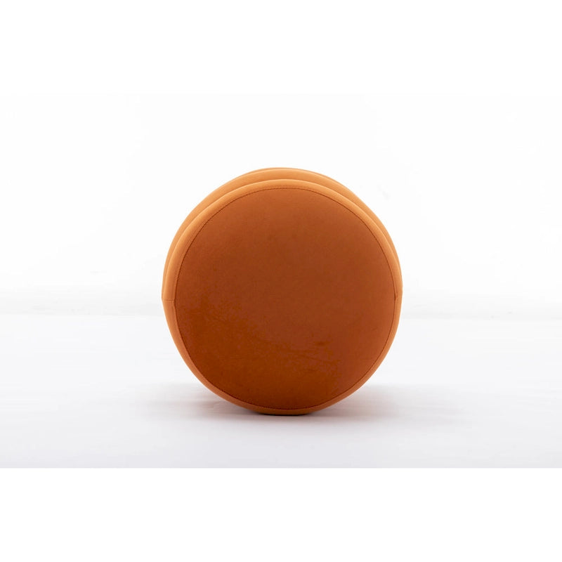 Puf redondo otomano de terciopelo naranja/blanco, asiento individual
