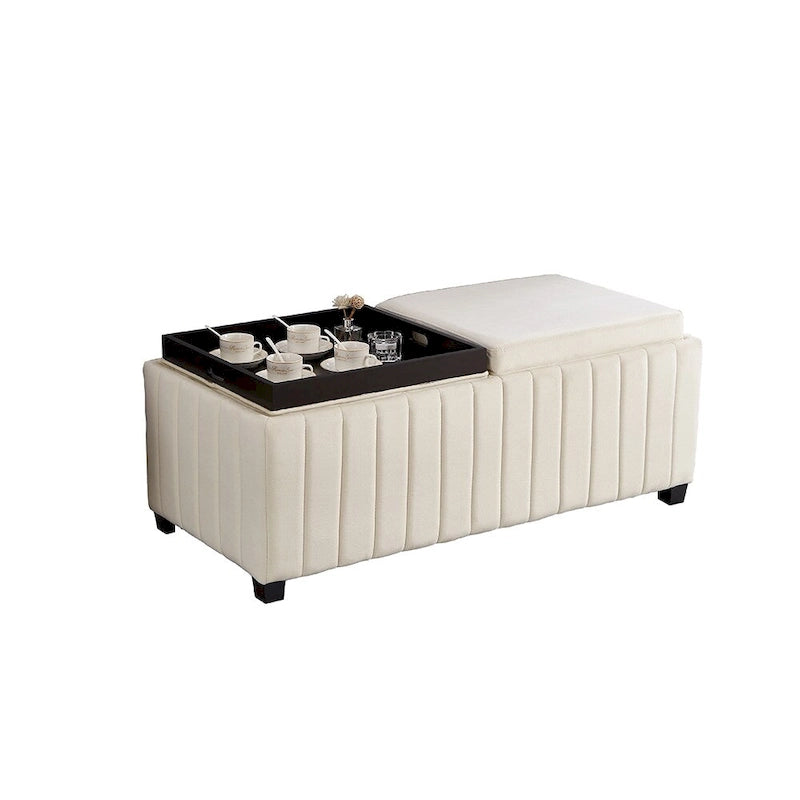 Banco otomano de almacenamiento tapizado en beige, para 2 personas
