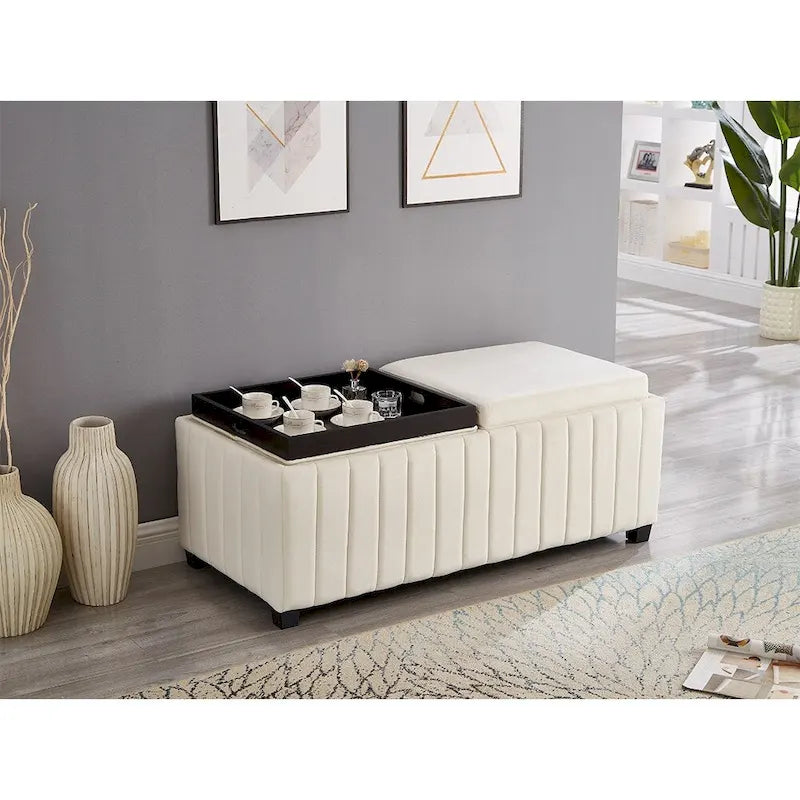 Banco otomano de almacenamiento tapizado en beige, para 2 personas