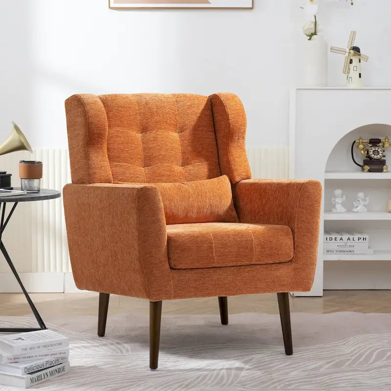 Sillón Acento Mid-Century con Cojín Lumbar, Asiento Individual, Varios Colores