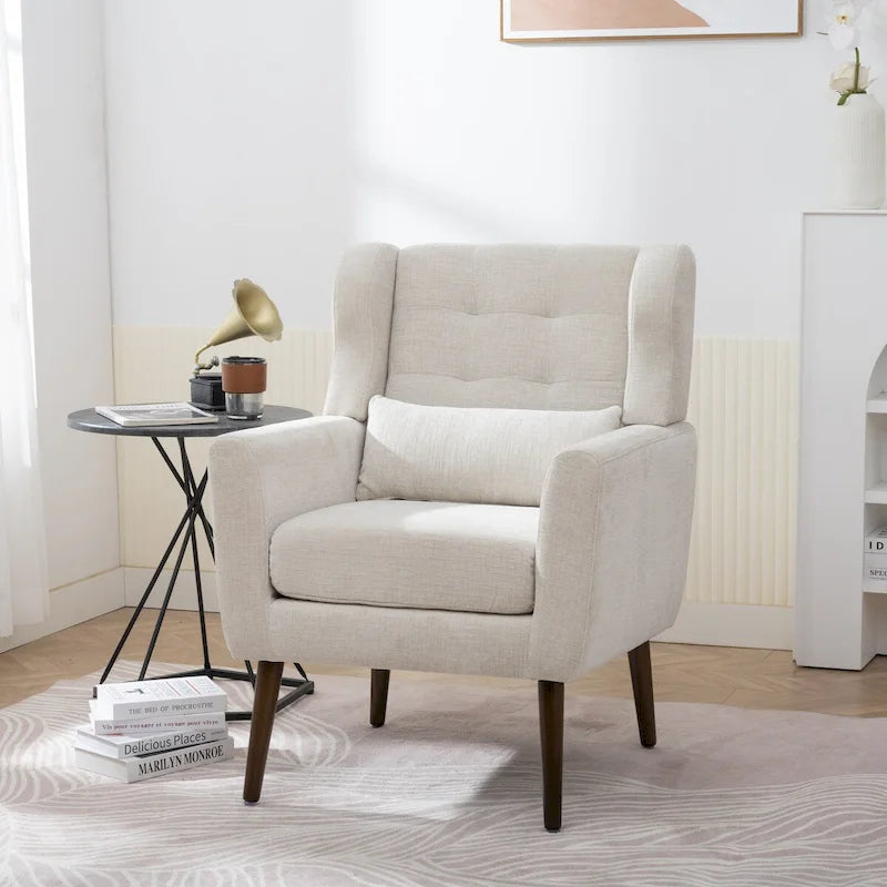 Sillón Acento Mid-Century con Cojín Lumbar, Asiento Individual, Varios Colores