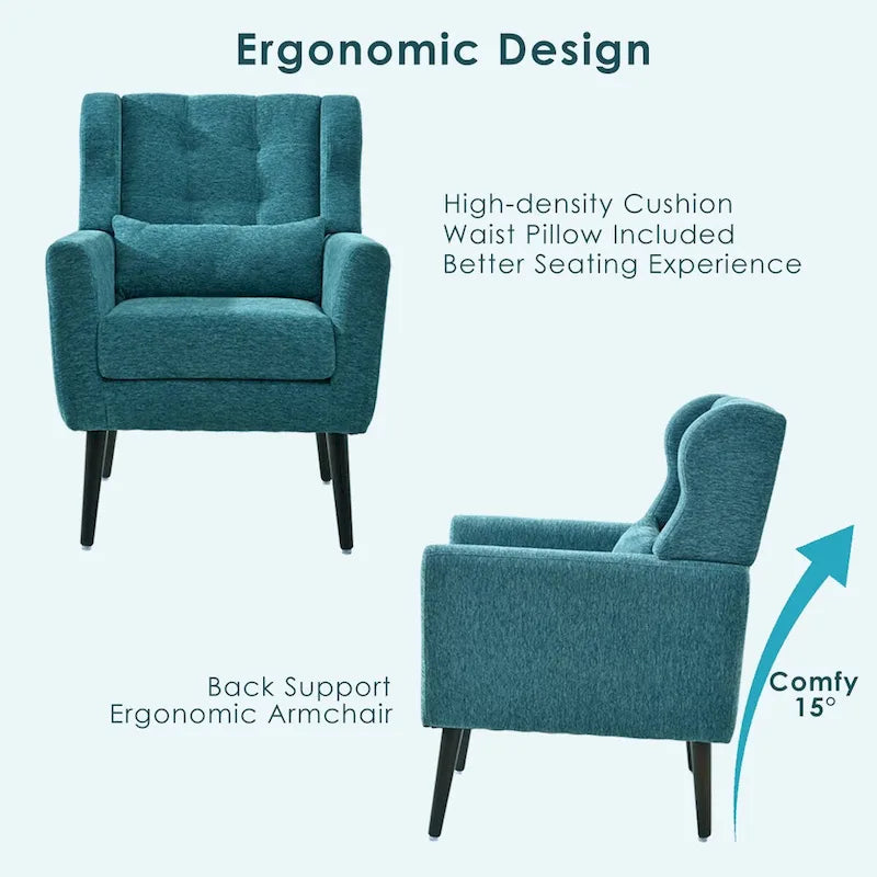 Sillón Acento Mid-Century con Cojín Lumbar, Asiento Individual, Varios Colores