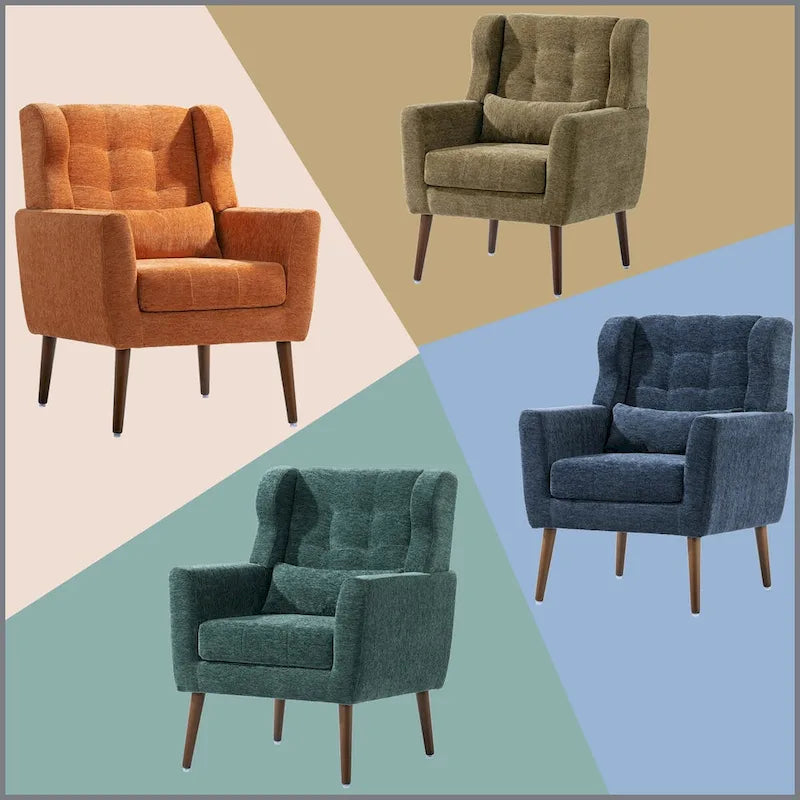Sillón Acento Mid-Century con Cojín Lumbar, Asiento Individual, Varios Colores