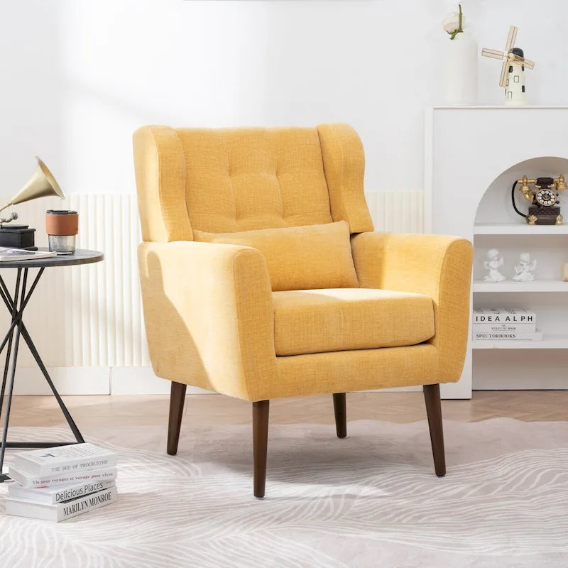 Sillón Acento Mid-Century con Cojín Lumbar, Asiento Individual, Varios Colores