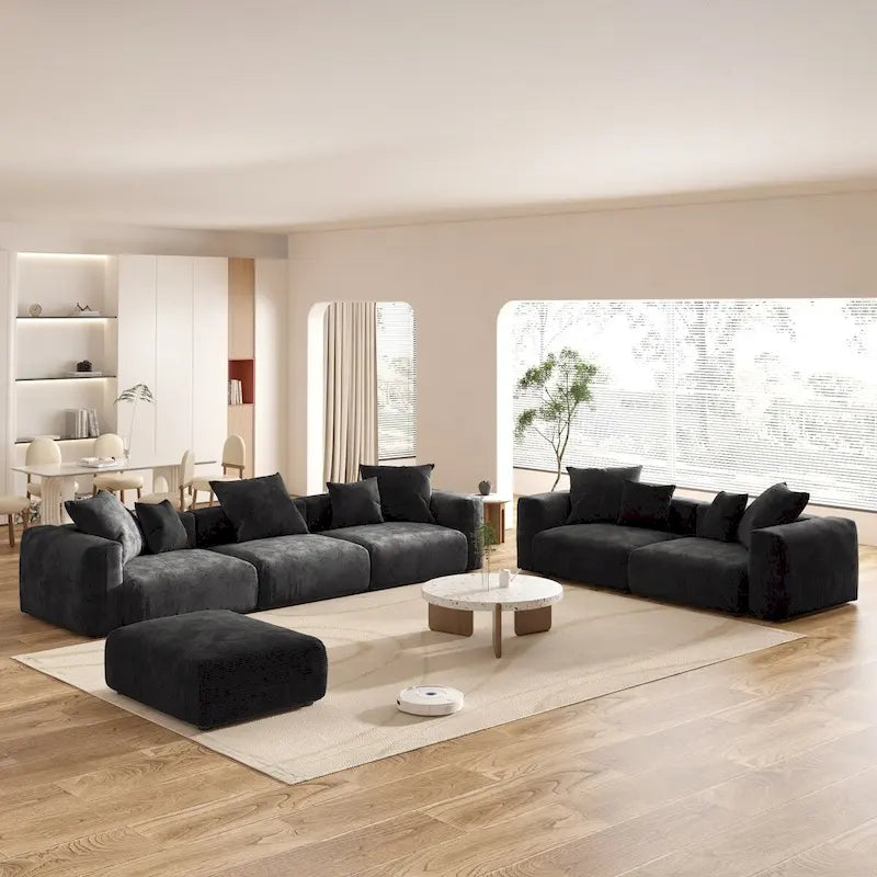 Juego de sofá seccional modular de pana beige/negro/marrón claro, con capacidad para 3-4 personas