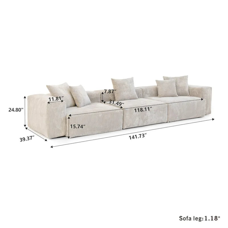 Juego de sofá seccional modular de pana beige/negro/marrón claro, con capacidad para 3-4 personas