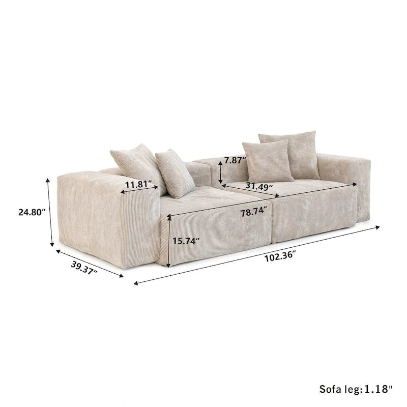 Juego de sofá seccional modular de pana beige/negro/marrón claro, con capacidad para 3-4 personas