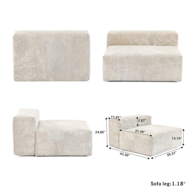 Juego de sofá seccional modular de pana beige/negro/marrón claro, con capacidad para 3-4 personas