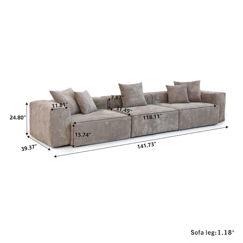 Juego de sofá seccional modular de pana beige/negro/marrón claro, con capacidad para 3-4 personas