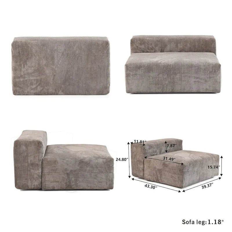Juego de sofá seccional modular de pana beige/negro/marrón claro, con capacidad para 3-4 personas
