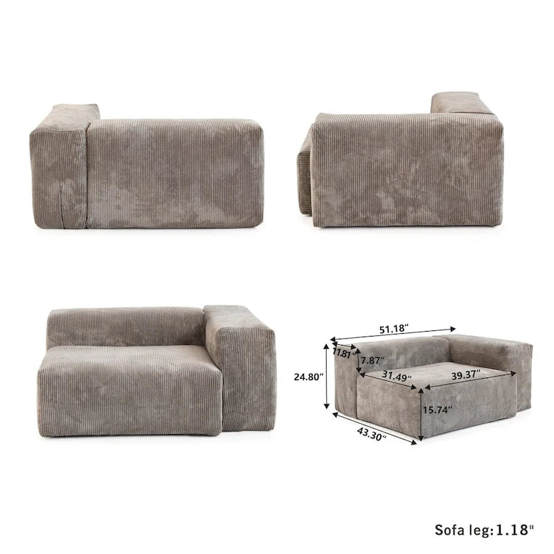 Juego de sofá seccional modular de pana beige/negro/marrón claro, con capacidad para 3-4 personas