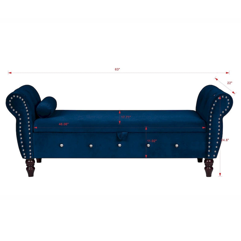 Banca otomana de almacenamiento de terciopelo con reposabrazos, 2 asientos - Azul / Negro / Rosa / Gris oscuro / Beige