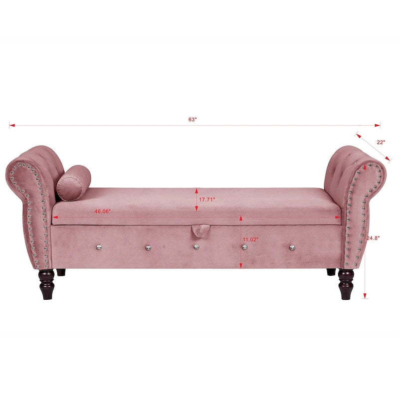 Banca otomana de almacenamiento de terciopelo con reposabrazos, 2 asientos - Azul / Negro / Rosa / Gris oscuro / Beige