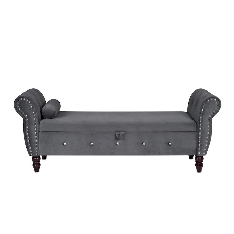 Banca otomana de almacenamiento de terciopelo con reposabrazos, 2 asientos - Azul / Negro / Rosa / Gris oscuro / Beige