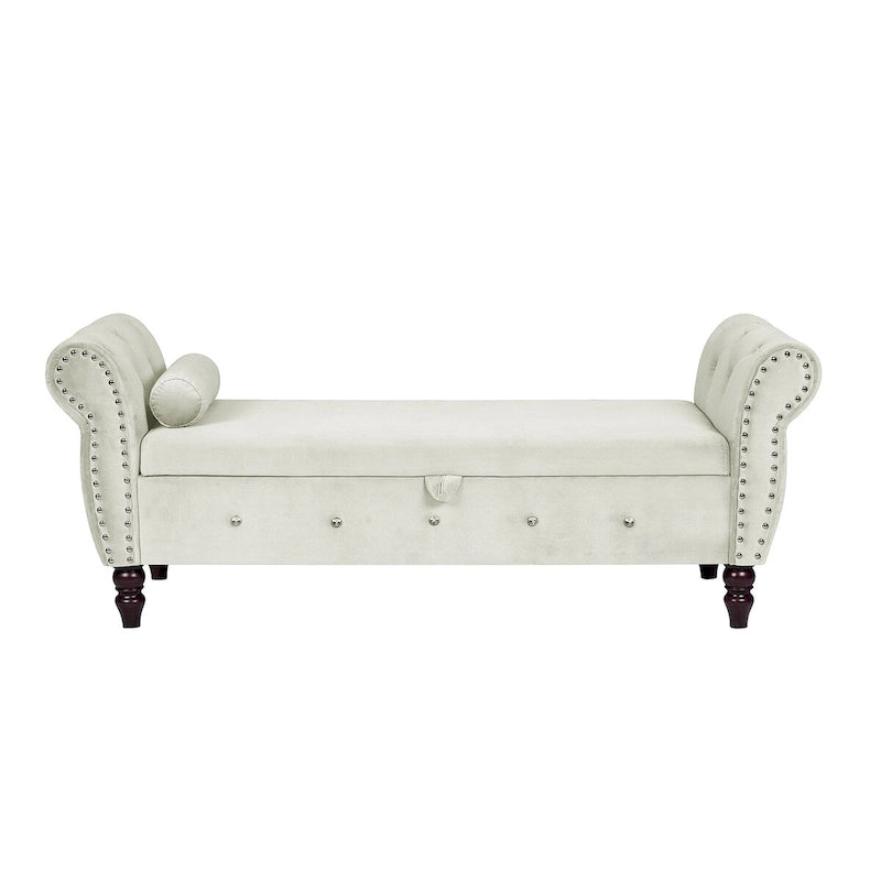 Banca otomana de almacenamiento de terciopelo con reposabrazos, 2 asientos - Azul / Negro / Rosa / Gris oscuro / Beige