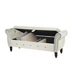 Banca otomana de almacenamiento de terciopelo con reposabrazos, 2 asientos - Azul / Negro / Rosa / Gris oscuro / Beige