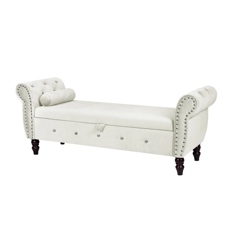 Banca otomana de almacenamiento de terciopelo con reposabrazos, 2 asientos - Azul / Negro / Rosa / Gris oscuro / Beige
