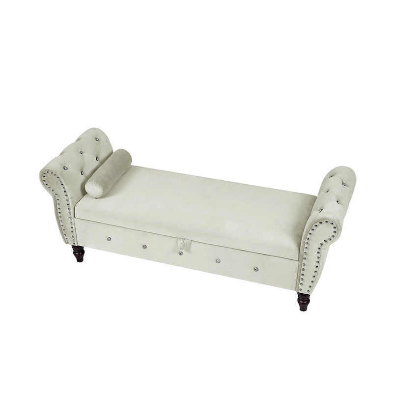 Banca otomana de almacenamiento de terciopelo con reposabrazos, 2 asientos - Azul / Negro / Rosa / Gris oscuro / Beige