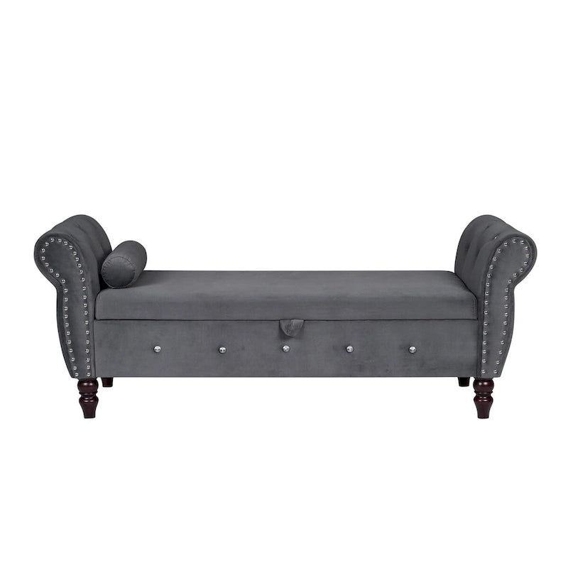 Banca otomana de almacenamiento de terciopelo con reposabrazos, 2 asientos - Azul / Negro / Rosa / Gris oscuro / Beige