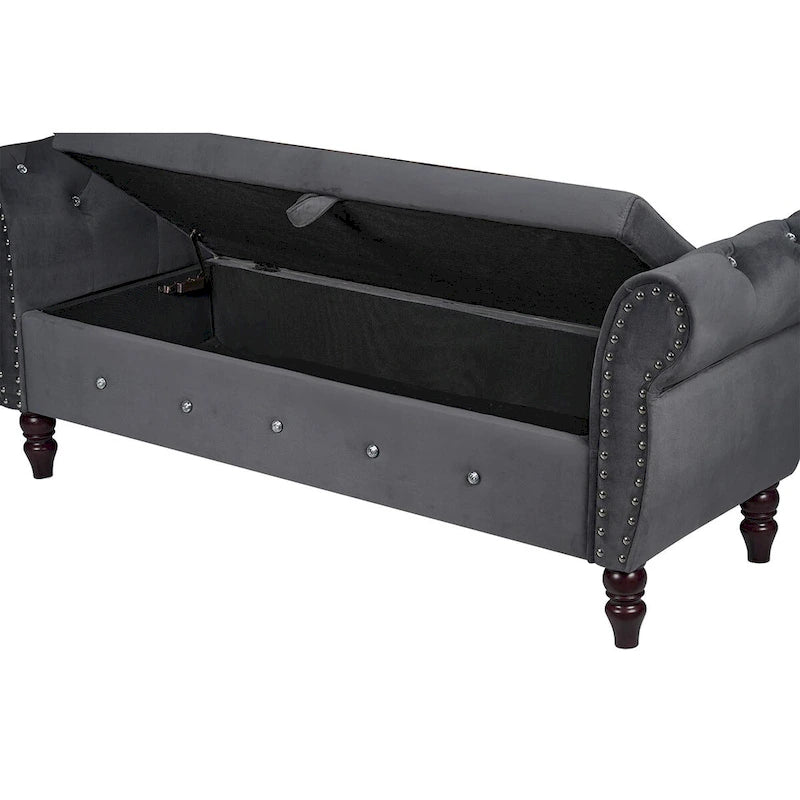 Banca otomana de almacenamiento de terciopelo con reposabrazos, 2 asientos - Azul / Negro / Rosa / Gris oscuro / Beige